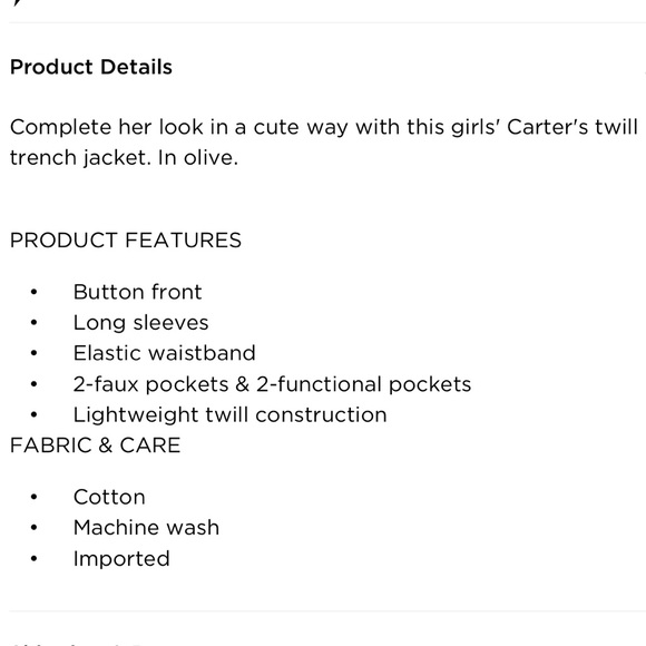 Carter’s girls green twill trench jacket size 4/5 - Picture 2 of 2